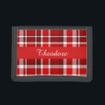 Red White Plaid Tartan | Add Your Name Trifold Wallet<br><div class="desc">This red and white plaid design has a repeating checked / tartan pattern that's lightly textured. It's a bright,  stylish plaid pattern.</div>