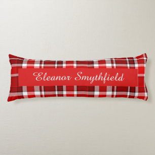 Red White Plaid Tartan Custom Body Cushion