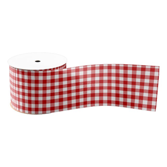 Red White Plaid Tartan Holiday Grosgrain Ribbon (Spool)