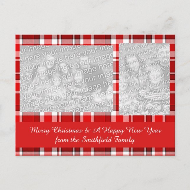 Red White Plaid Tartan Holiday Postcard (Front)