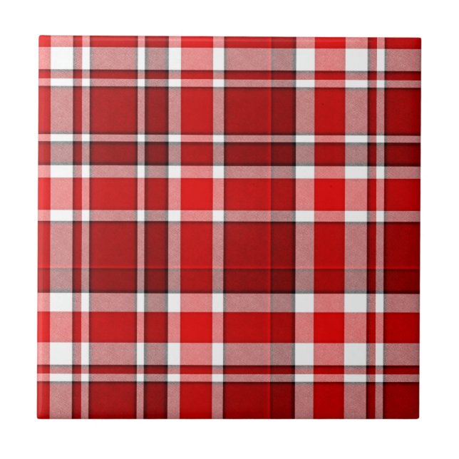 Red White Plaid Tartan Tile (Front)