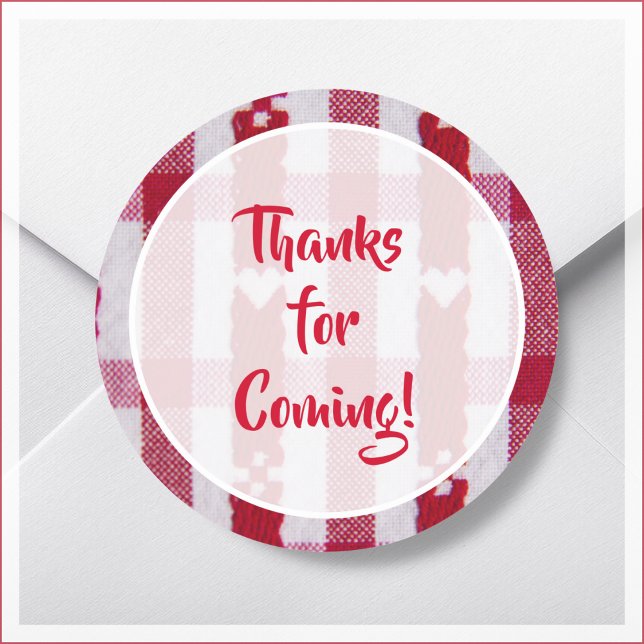 Red & White Plaid Thank You Favour Classic Round Sticker (Creator Uploaded)