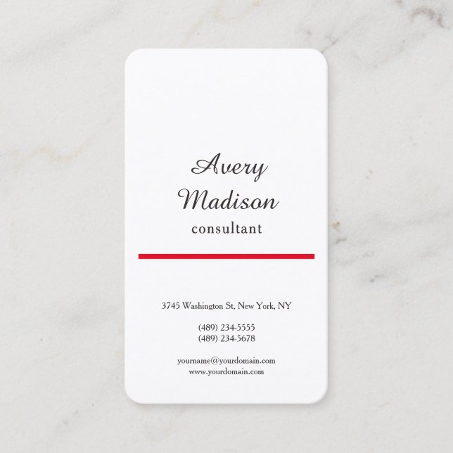 Red & White Plain Modern Minimalist Professional Business Card (Front)