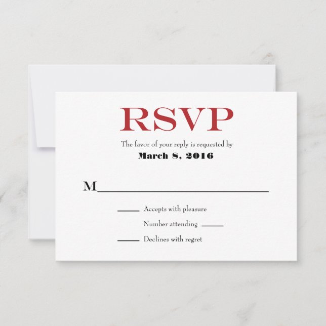 Red White Plain Simple Wedding RSVP Cards (Front)
