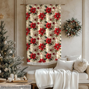 Red White Poinsettia Blanket Rustic Winter Decor