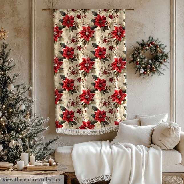 Red White Poinsettia Blanket Rustic Winter Decor (Red White Poinsettia Blanket Rustic Winter Decor)