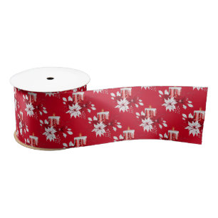 Red White Poinsettia Christmas  Satin Ribbon