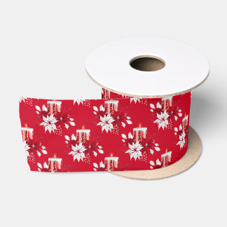 Red White Poinsettia Christmas Satin Ribbon