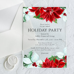 Red White Poinsettia Corporate Holiday Party Acrylic Invitations