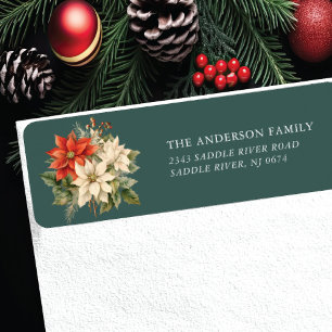 Red White Poinsettia Flower Return Address