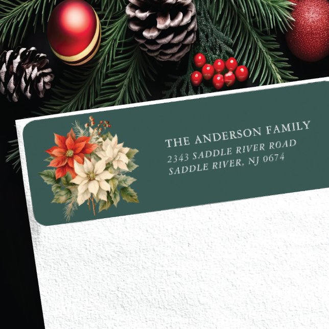 Red White Poinsettia Flower Return Address (Creator Uploaded)