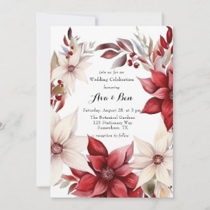 Red White Poinsettia Wreath Wedding Celebration Invitation