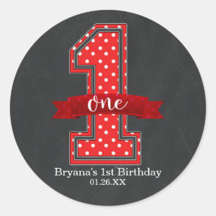 Red & White Polka Dot 1 One 1st Birthday Party Classic Round Sticker