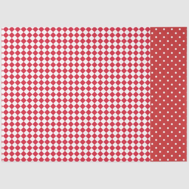 Red White Polka Dot Chequerboard Designer Tissue Paper (Front)