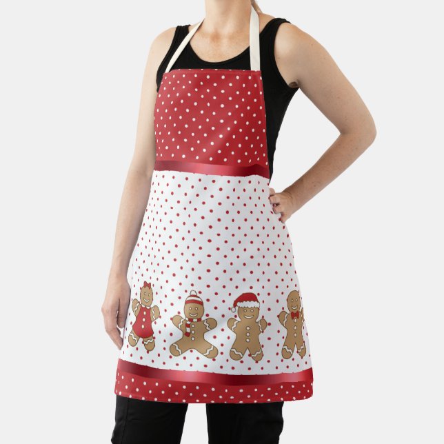 Red & White Polka Dot & Gingerbread Men Christmas Apron (Insitu)