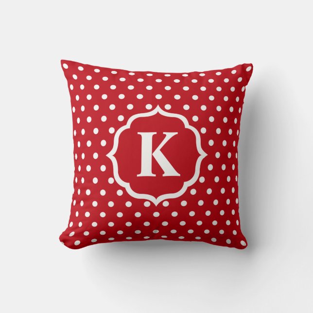 Red White Polka Dot Monogram Cushion (Front)