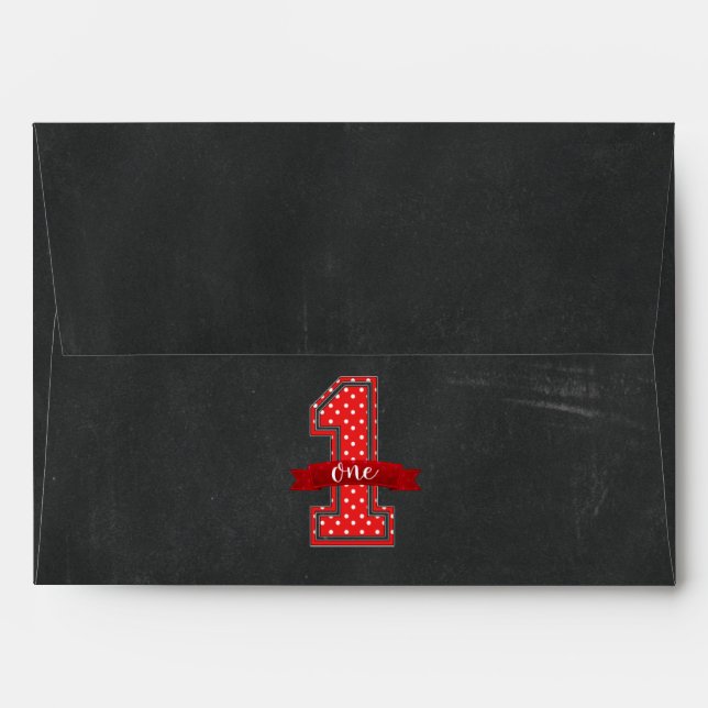 Red & White Polka Dot One 1st Birthday Invitation Envelope (Back (Top Flap))