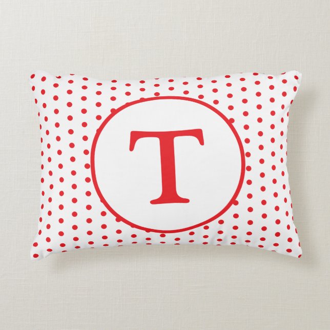 Red & White Polka-Dot Personalised Accent Pillow (Front)