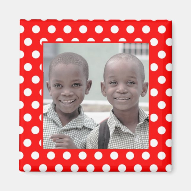 Red White Polka Dot Photo Frame Magnet (Front)