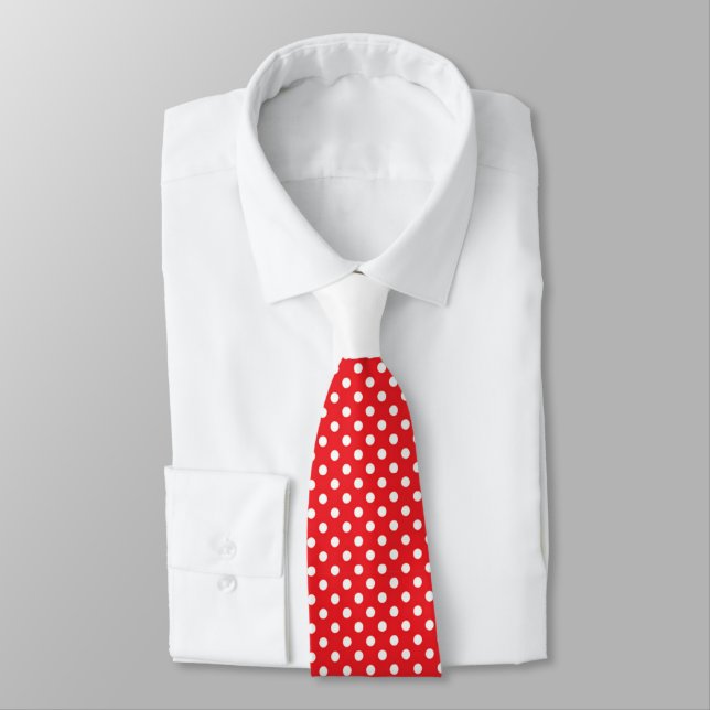 Red White Polka Dot with White Knot Contrast Tie (Tied)