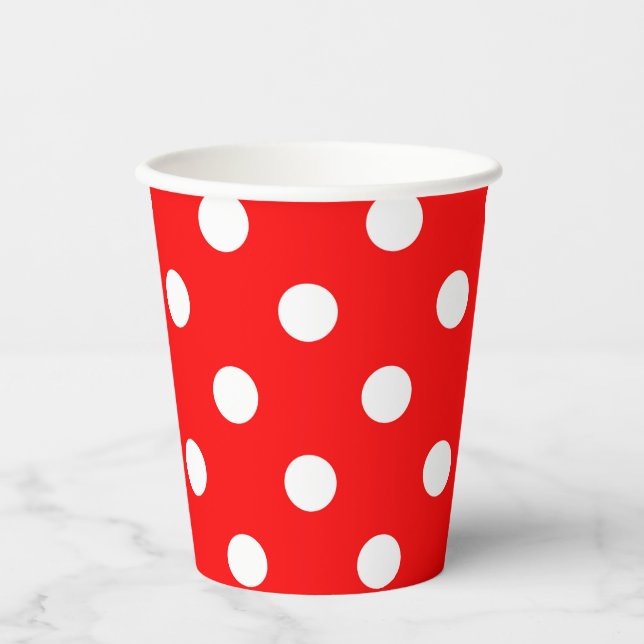 Red White Polka Dots Design Paper Cups (Front)