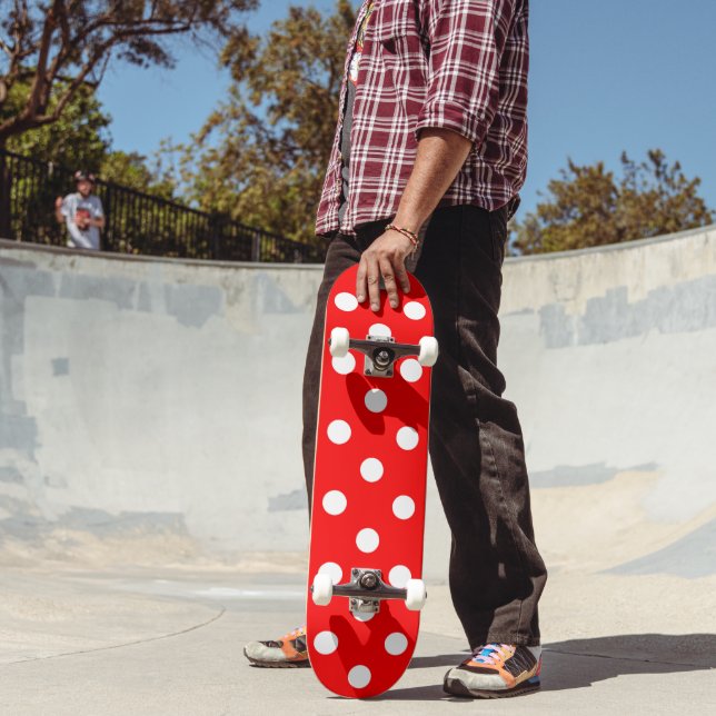 Red White Polka Dots Design Skateboard (Outdoor 2)