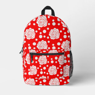 Red White Polka Dots Floral Illustration Design Printed Backpack
