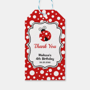 Red White Polka Dots Ladybug Frame Kids Birthday Gift Tags