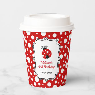 Red White Polka Dots Ladybug Frame Kids Birthday Paper Cups