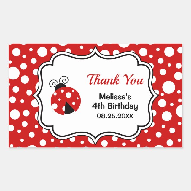 Red White Polka Dots Ladybug Frame Kids Birthday  Rectangular Sticker (Front)