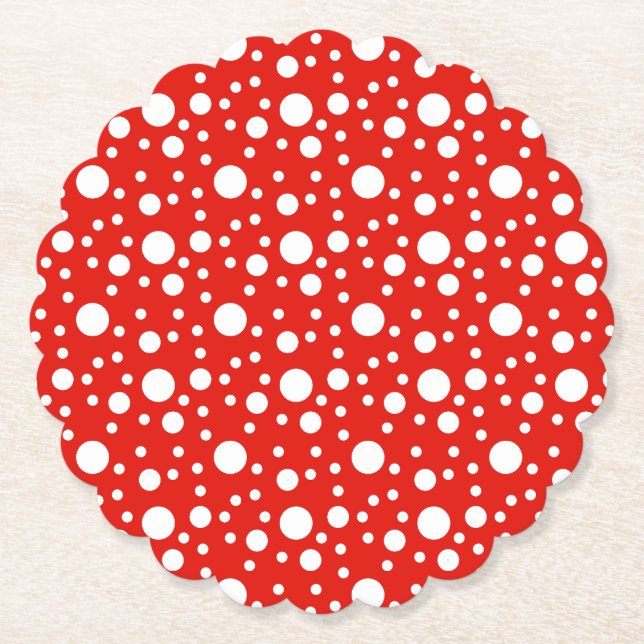 Red White Polka Dots Paper Coaster (Front)