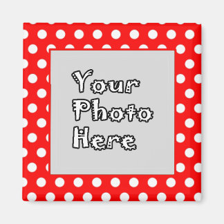 Red & White Polka Dots Photo Frame Magnet