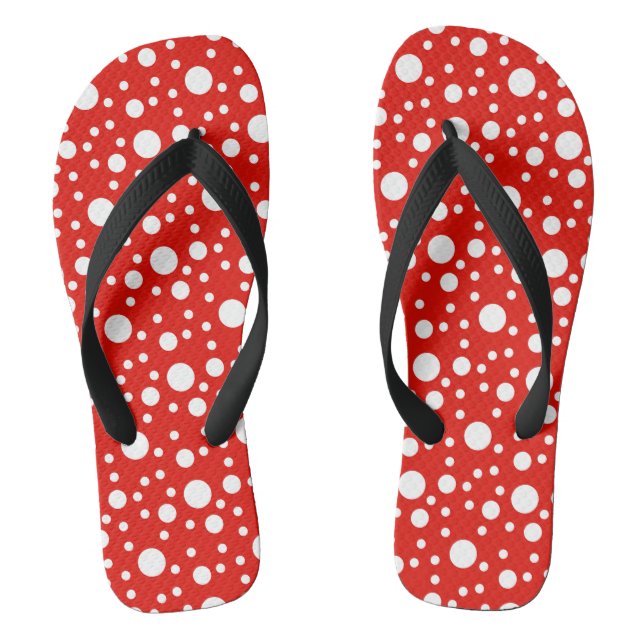 Red White Polka Dots Spot Jandals (Footbed)