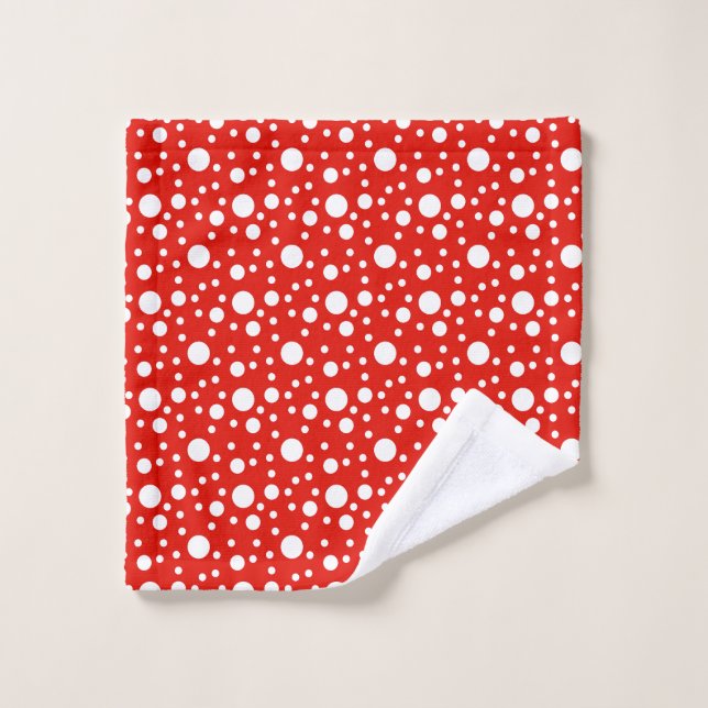 Red White Polka Dots Spot Towel  (Wash Cloth)