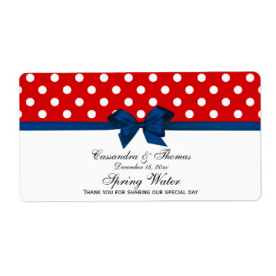 Red, White Polka Dots Water Label, Navy Bow