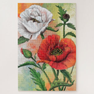 Red White Poppies Jigsaw Puzzle Painting