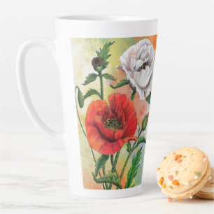 Red White Poppies Latte Mug