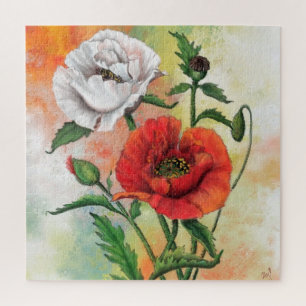 Red White Poppies Puzzle - Beautiful Flowers