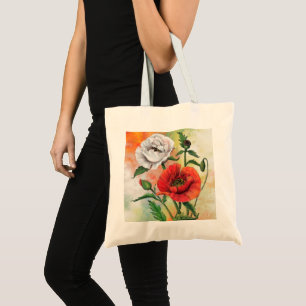 Red White Poppies Tote Bag - Painting