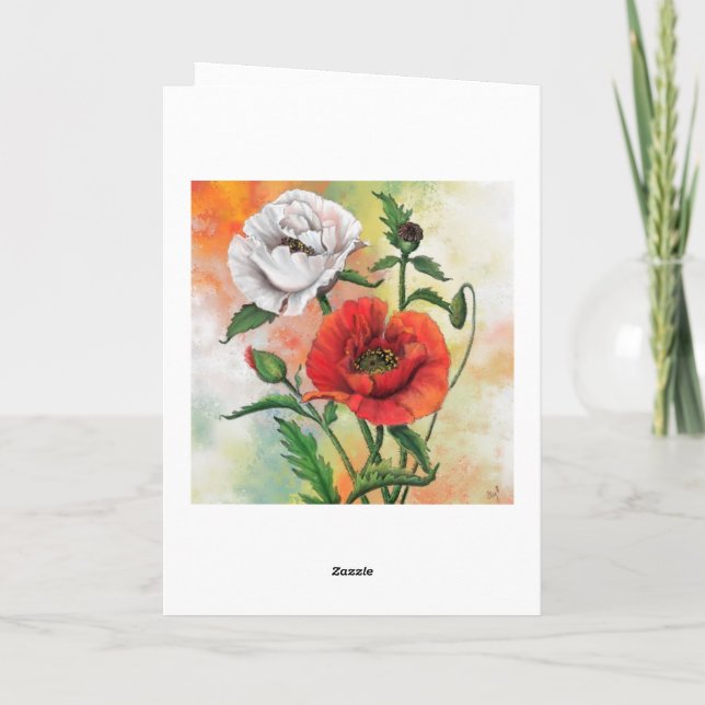 Red White Poppies Valentine's Day Card (Back)