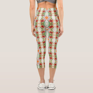 Red White Poppy Capri Leggings Beautiful Flowers