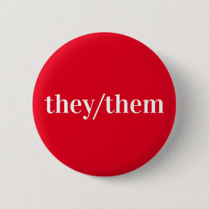Red White Pronoun Button They/Them