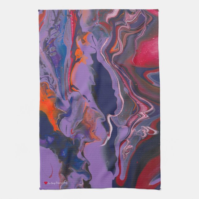 Red White Purple Blue Orange Abstract Tea Towel (Vertical)