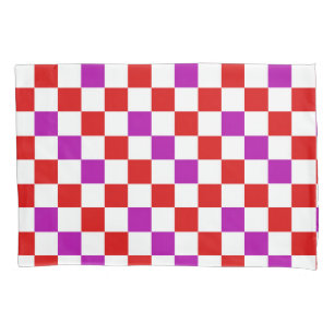 Red White Purple Checkered Pattern Design  Pillowcase