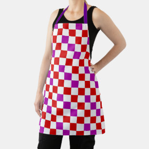 Red White Purple Chequered Pattern Design Apron