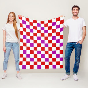 Red White Purple Chequered Pattern Design  Fleece Blanket
