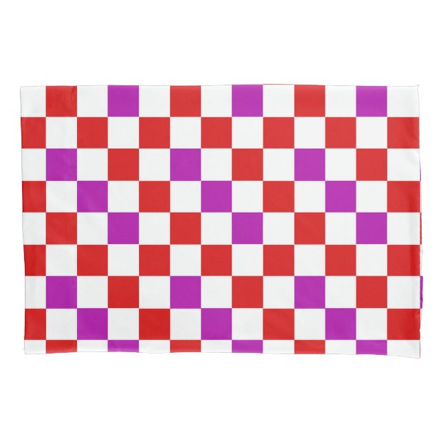 Red White Purple Chequered Pattern Design  Pillowcase (Front)