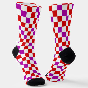 Red White Purple Chequered Pattern Design Socks