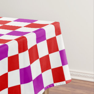 Red White Purple Chequered Pattern Design Tablecloth