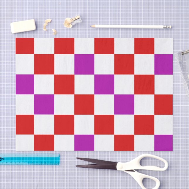 Red White Purple Chequered Pattern Design  Tissue Paper (Craft)